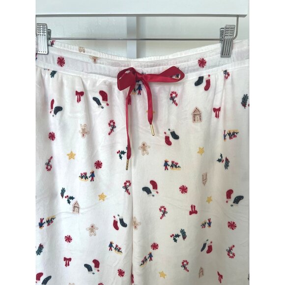 Jaclyn Tiny Holiday Print Fleece Pajama Pants With Red Drawstring - Picture 5 of 8